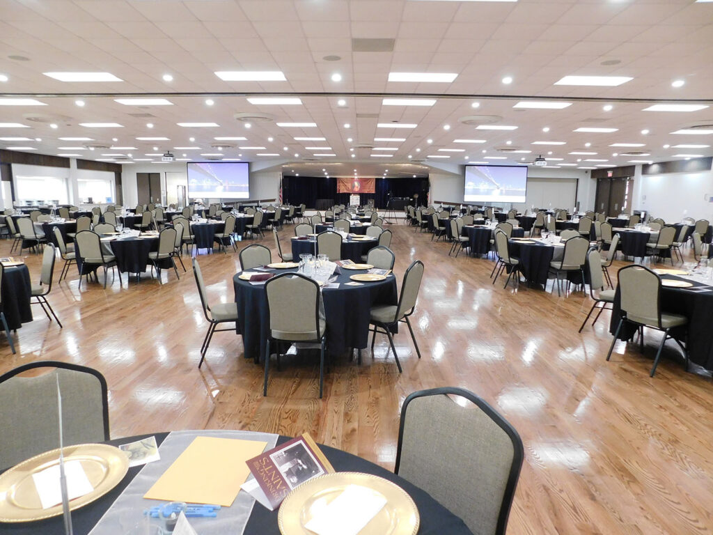 banquet hall setup for Assembly Rooms 1 and 2.